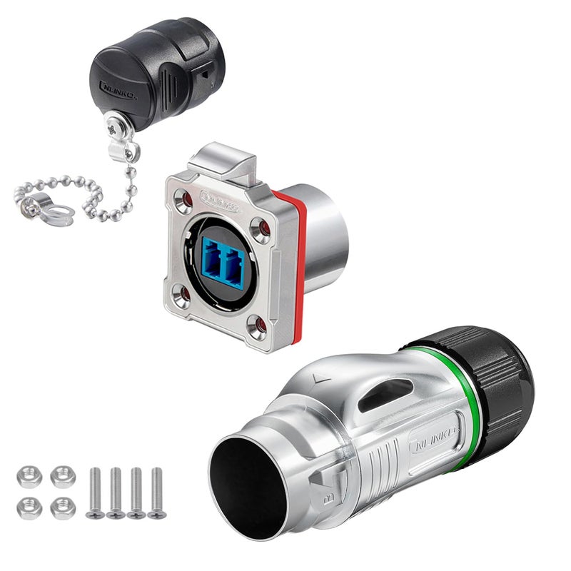 CNLINKO BD-24 Fiber Optic Connector, LC Single Mode Dual Core, Metal Aviation Plug and Panel Mount Socket, IP68 Waterproof Connector for Internet Devices, M24 Signal Connector (Fiber Optic Set) - Image 1